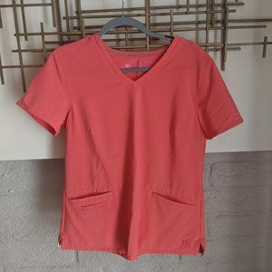 Urbane performance scrub top in salmon pink - L